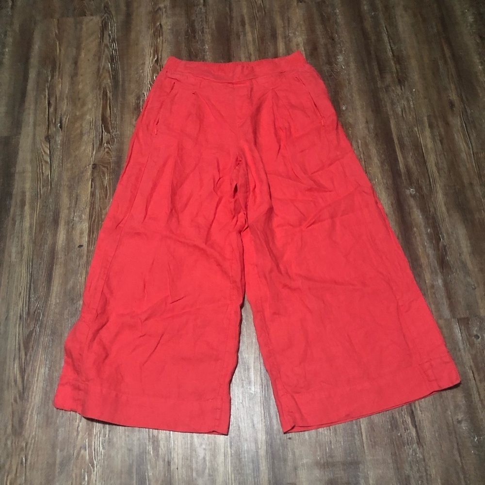 Athleta Playa Pants Women's 8 Linen Wide Leg Cropped High Rise Vacation Summer